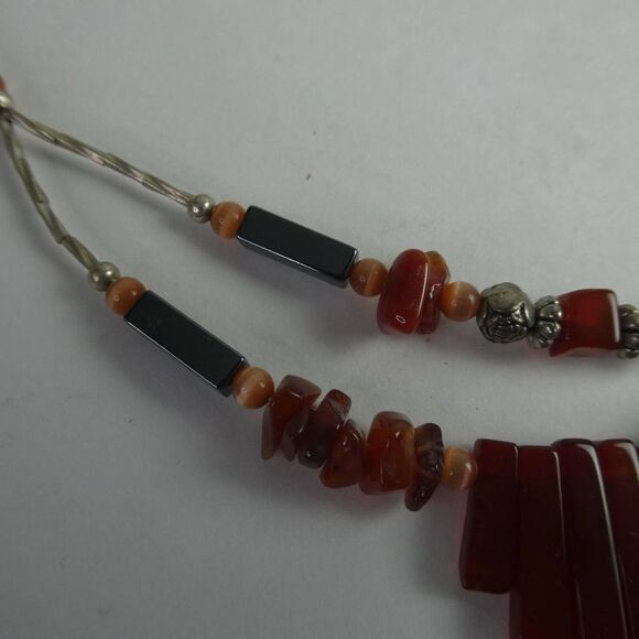Artisan Handmade Carnelian Genuine Stone Beaded Silver Tone Necklace Boho Red - Picture 3 of 7